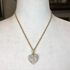 Gold Heart Pendant Necklace with Clear Crystal Pavé